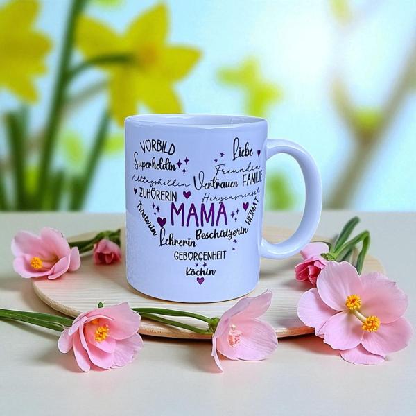 Keramiktasse Mama personalisiert Muttertag Namenstasse Kaffeetasse Kaffeebecher Teetasse - Artikel-Nr. 1100010